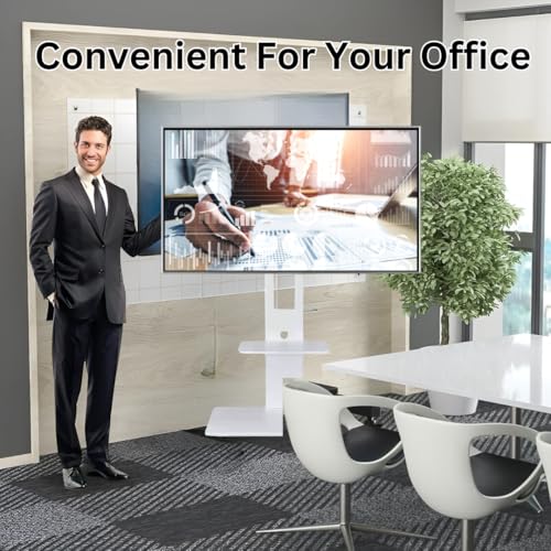 Image of Height Adjustable Floor TV Stand for 32-55 Inch LED Smart TVs, Sleek White Wood & Metal Design, Universal TV Stand for Living Room and Bedroom, Square