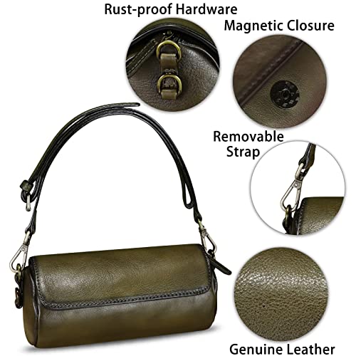 Genuine Leather Satchel For Women Vintage Purse Handmade Handbag Retro Crossbody Bag (Green) #TOP5
