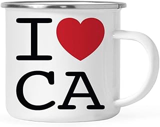 Andaz Press 11oz. Stainless Steel Campfire Coffee Mug Gag Gift, I Love California, Heart Graphic, 1-Pack, Includes Gift Box, Moving Away Long Distance Hostess High School Graduation Present Ideas
