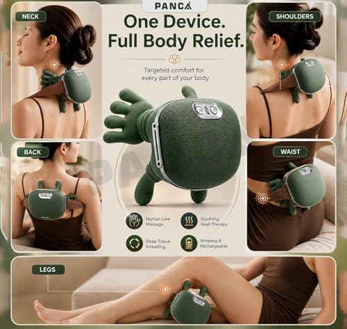Image of PANCA Heated Neck & Back Massager with 4D Kneading, Wireless Portable Electric Deep Tissue Massager for Shoulder, Cervical, Back, Leg & Foot Pain Relief, Rechargeable Body Massager (Green)