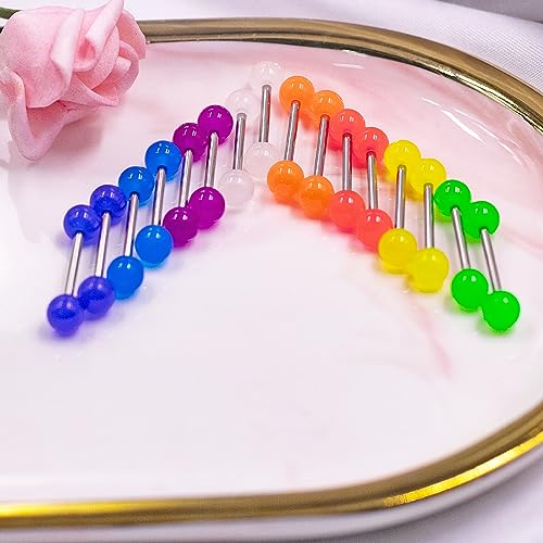 16Pcs Glow in The Dark Nipple Rings Tongue Rings 14G 316L Surgical Steel Glitter Acrylic Sequin Starry Sky Tongue Nipple Barbells Piercing Jewelry for Women Men4