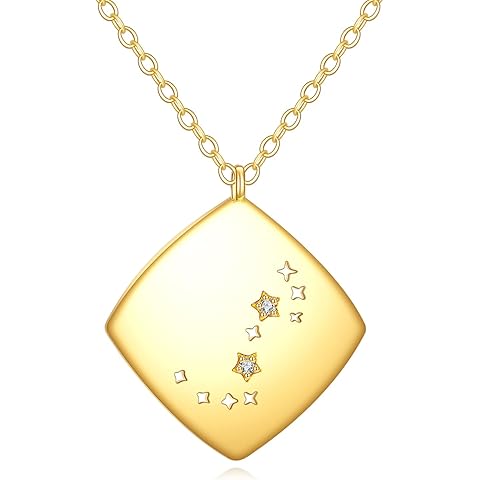 DOVRAN 14K Real Gold Scorpio Necklace for Women Solid Yellow Gold Retro Square Constellation Pendant Jewelry Birthday Gifts for Wife Mom