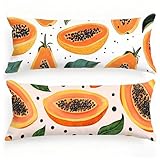 Federe Cuscini 40x145, Set di 2 Frutta Federe Cuscino Letto Papaia Motivo Lino Copricuscini, Doppia Faccia Stampa Cuscino Lungo Dormire Sul Fianco con Cerniera per Divano Letto Matrimoniale, Model572