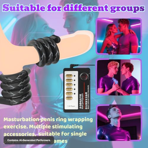 Image of Electric Shock Bondage Training Masturbation Penis Ring Winding Exercise Endurance Trainer Electric Shock Cock Ring Male Bondage Penis Ring