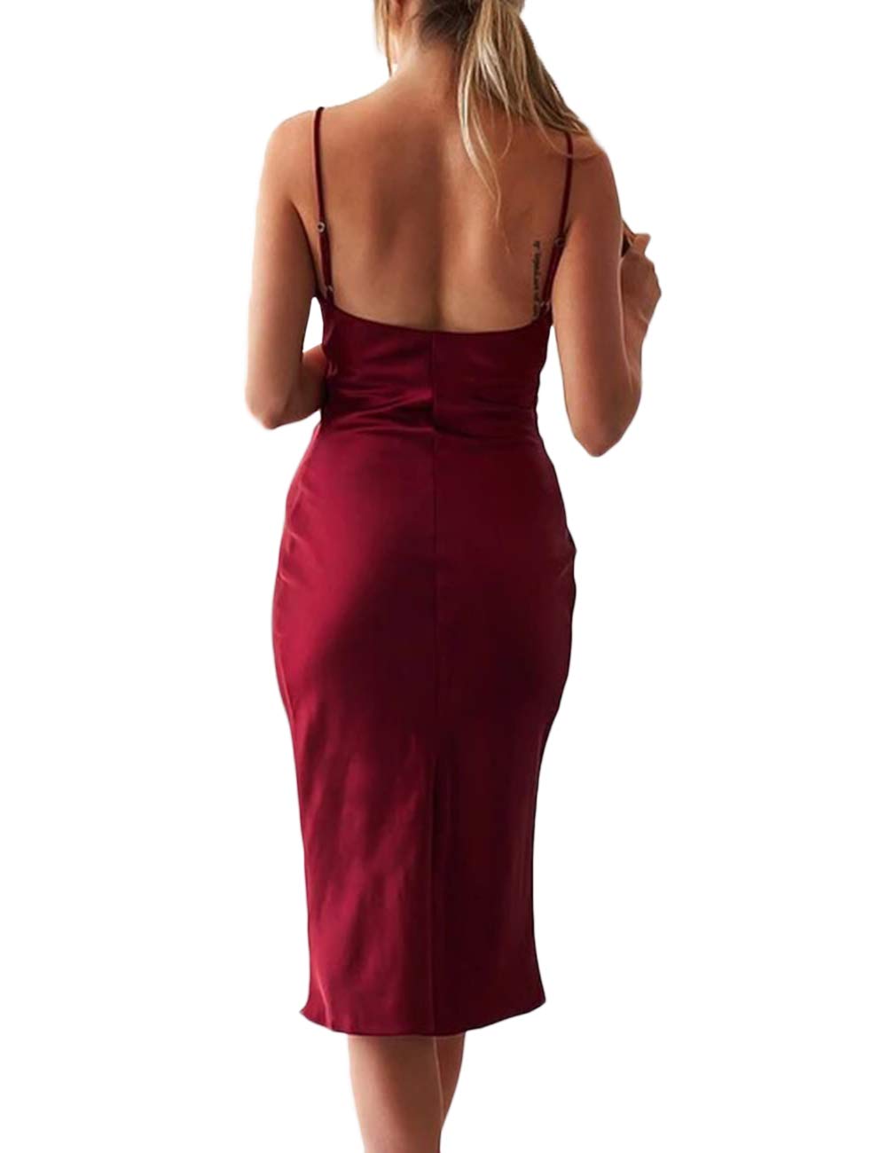 xxxiticat Vestido de mujer sin mangas con tirantes de satén, para cóctel, playa, noche, fiesta, cuello de vaca, midi