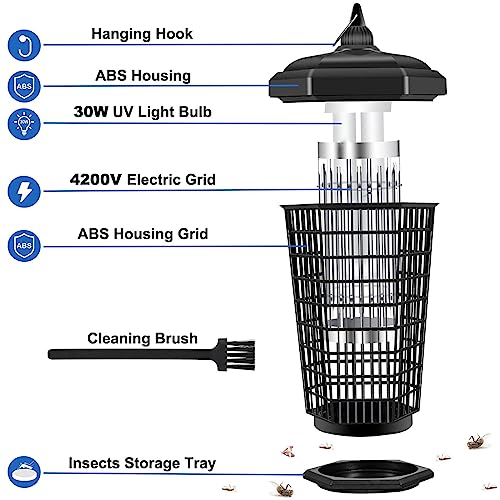 Lanpuly Bug Zapper, 4200V Electric Mosquito Zapper For Outdoor Indoor, 30W Waterproof Insect Killer Electronic Light Bulb Lamp For Home, Garden, Patio, Backyard, Plug In, 1 Acre, Safe And Effective #TOP1