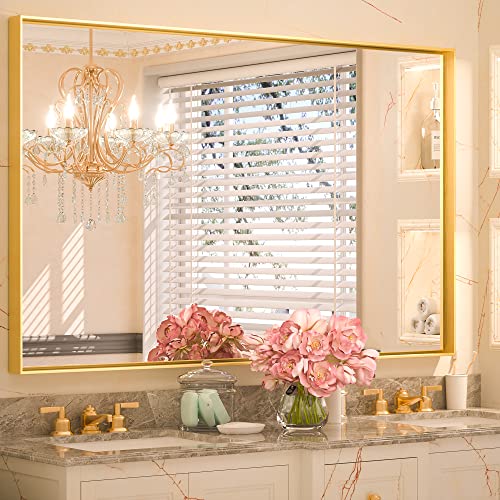 Image of Keonjinn 40x30 Inch Gold Bathroom Mirror for Over Sink, Rectangular