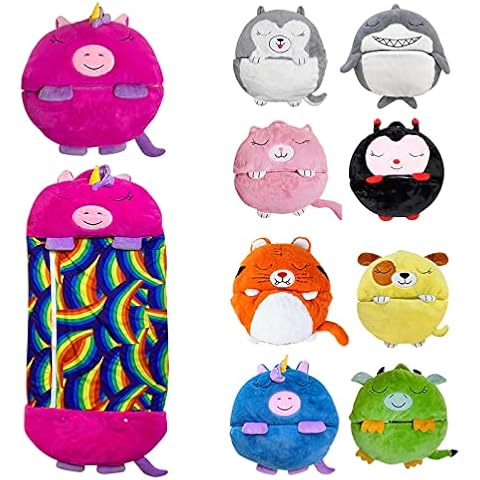 Wttfc Kids Sleeping Bag with Pillow, Children's 2 in 1 Pillow Sleeping Bag, Foldable Cartoon Animal Sleeping Bag, for Children to Play and Camp,Purple,160cm Cover