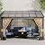 ALAULM 10'x 12' Outdoor Hardtop Pergola,Wall Mounted Lean to Gazebo with Curtains and Netting,Galvanized Metal Frame,Sunshade for Patio, Backyard, Deck and Lawns-Sand