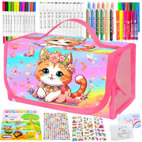 SUNXBUK Malset für Kinder mit Federmäppchen,64 Stück Schreibset Kinder,Spielzeug ab 4 Jahre Mädchen,Geschenk Mädchen 4 Jahre,Filzstifte,Buntstifte,Malkoffer,Geschenke für 3 4 5 6-10 Jahre