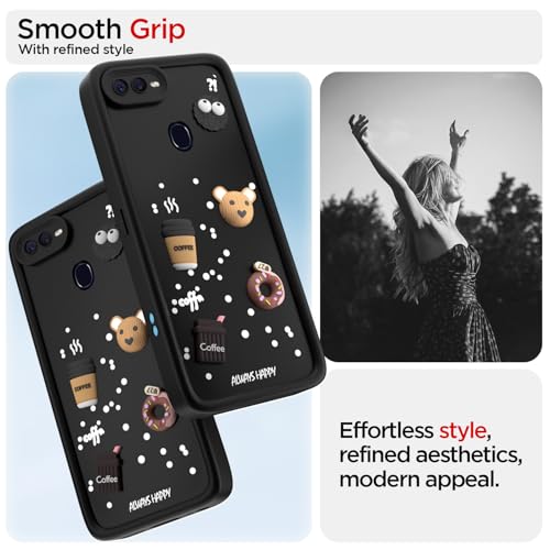Image of Outlouders Back Cover for Oppo F9 / F9 Pro / A5 / A5S / A7 / A11K / A12 / Realme 2 /2 Pro / U1 | 3D Cartoon Cute Fun Bear | Silicone Full Body Protection Bumper Case (Black)