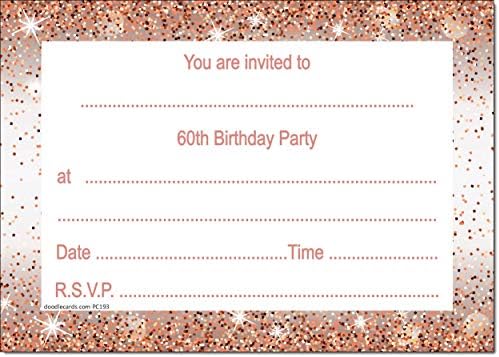 doodlecards 60th Birthday Party Invitations Rose Gold 20 Ready to Write Postcards and 20 Envelopes