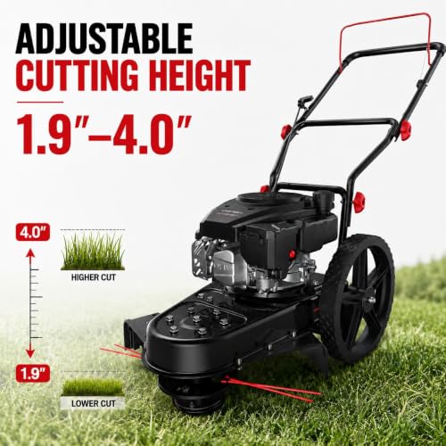 Image of AMERISUN 22 inch Gas Walk Behind String Trimmer with 1.9 inch-4.0 inch Cutting Height | 170cc 4-Cycle Gas Wheeled Weed Trimmer, 14 inch High Wheels, Foldable Handle, for Tall Grass, Brush and Overgrown Areas