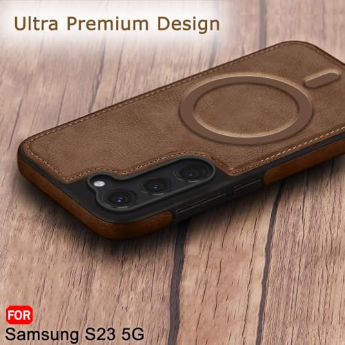 Image of TheGiftKart Genuine Leather Finish Back Cover Case for Samsung Galaxy S23 5G | Shockproof Design | Raised Edges for Camera & Screen Protection | Stunning Minimalist Design (MagSafe Compatible, Brown)