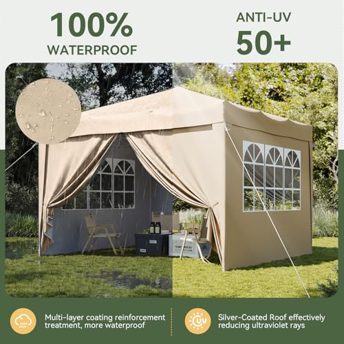 Aoxun Pop Up Gazebo with Sides 3m x 3m, Metal Frame Shelter Tent for Outdoor Garden Party, with Mesh Windows & Carry Bag,Beige 2 Aoxun Pop Up Gazebo with Sides 3m x 3m, Metal Frame Shelter Tent for Outdoor Garden Party, with Mesh Windows & Carry Bag,Beige - Image 2