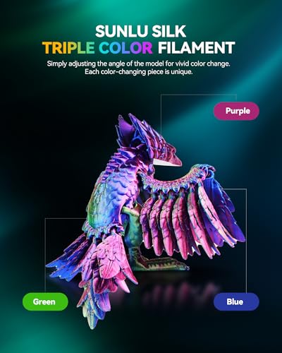 Image of SUNLU Silk Triple Color PLA Filament, Silk PLA 3D Printer Filament 1.75mm, Neatly Wound Shiny Silk 3D Printer Filament 1.75mm ±0.02mm, 1KG Spool (2.2lbs), Silk Triple Color (Orange Blue Green)