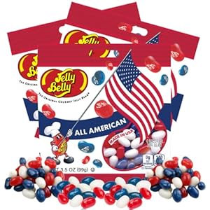 Needzo Red, White, and Blue Fruit Flavored Jelly Beans, American Mix Shareable Candy, Gourmet Chewy Candies for 4th of July and Birthday Parties, Pack of 3 (Red White Blue)