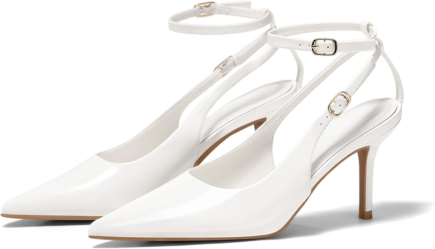Coutgo Womens Slingback Kitten Heels Closed Pointed Toe Pumps Ankle Strap Work Dress Shoes