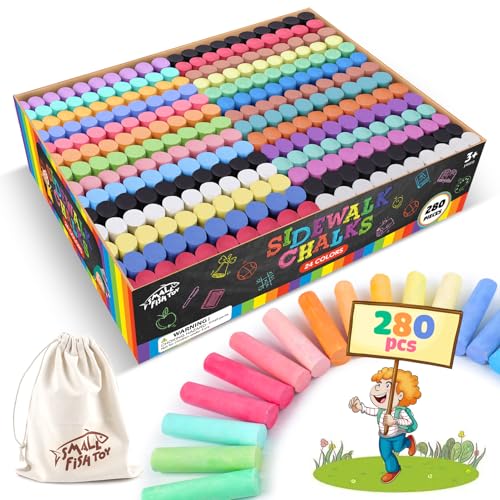 280PCS Sidewalk Chalks in 24 Colors: Washable Jumbo Chalk Set for...