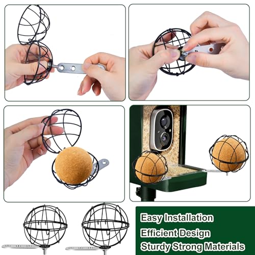 Metal Suet Ball Holder, Black Bird Suet Ball Cage Durable Bird Feeder Accessories with 5mm Screw Hole and 2PCS Perch Extender Compatible with Outdoor Smart Feeders (2 PCS-Dia 3.15\", Dia 2.75\") - Thumbnail 3