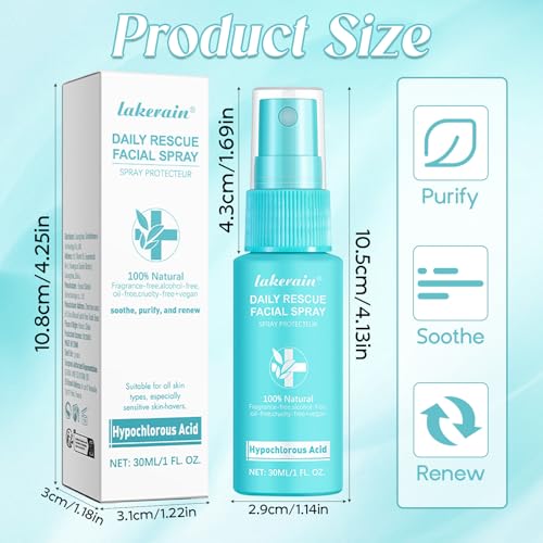 Acide hypochloreux Spray, Spray pour le visage et la peau, sûr pour la peau, à utiliser sur le cuir chevelu sec et après une opération. Hydrate et protège votre peau – vue 2