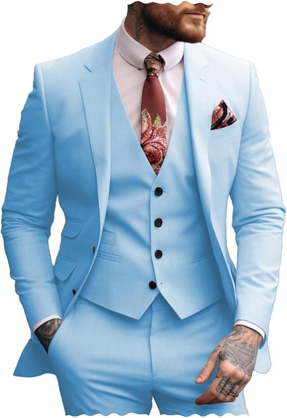 Men's Suits Casual Regular Fit 3 Pieces Tuxedos Prom Tuxedos Blazer+Vest+Pants Wedding Grooms