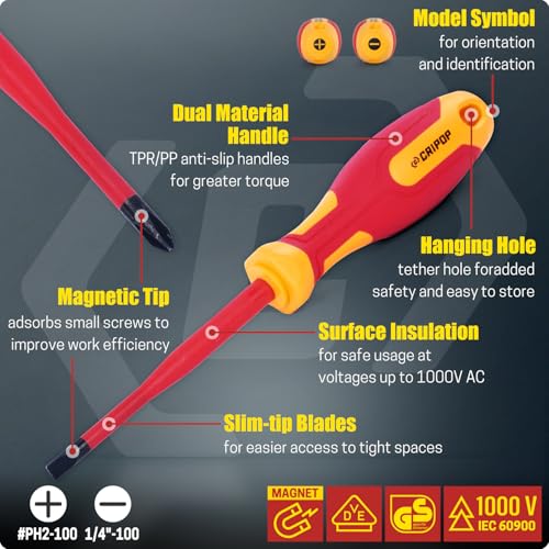CRIPOP 2 PCS Slim Insulated Screwdrivers