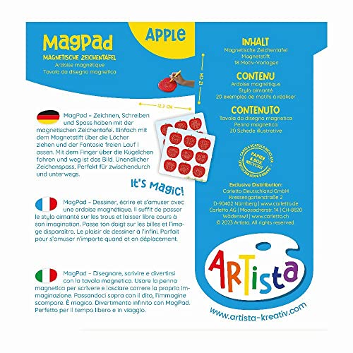 ARTISTA 9315142 Magnet Zeichentafel Apfel, magnetisches Zeichenbrett, Zaubertafel für Kinder ab 3 Jahren