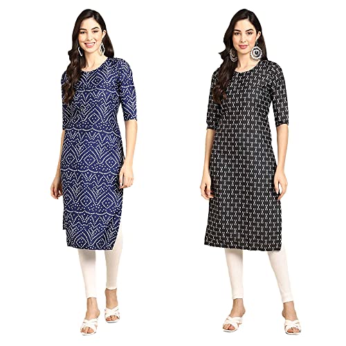 Image of Pinkmint Designer Woman's Crepe Multicolored Straight Kurta [A-355-330]