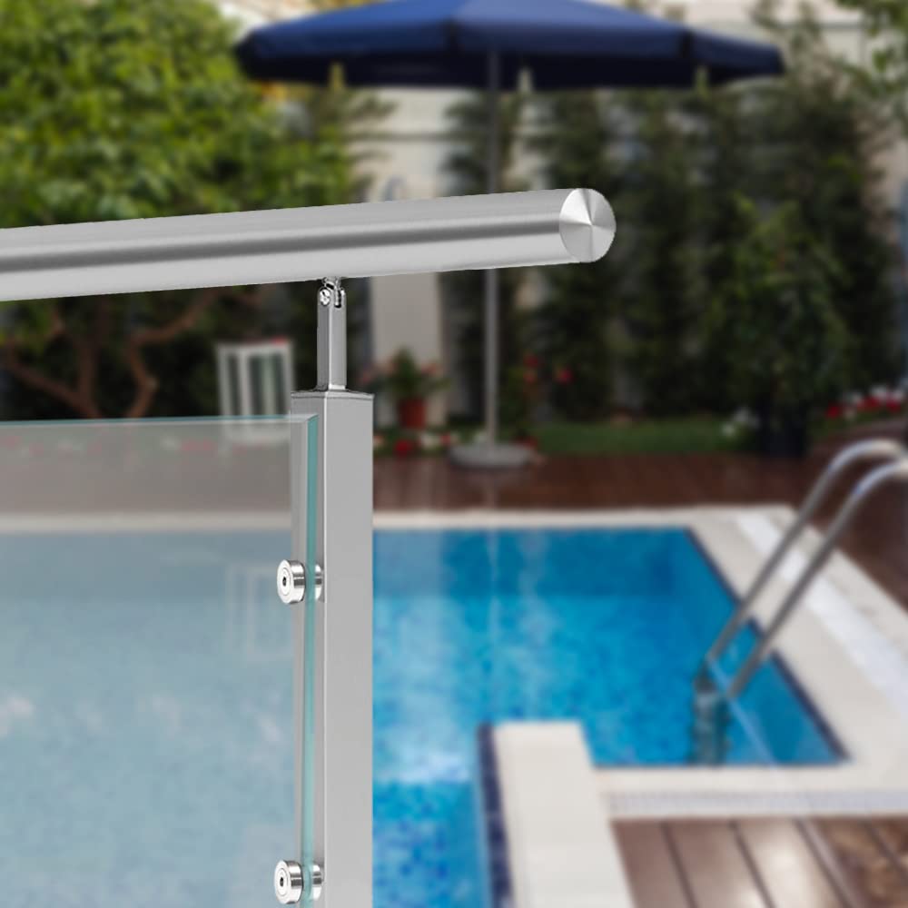 PRIOstahl 8 soportes con tornillo M8 + insertos de goma para cristal de 6 mm a 12,76 mm, conector plano para cristales de plexiglás, balcón, barandilla de acero inoxidable V2A