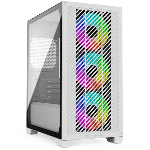 Cooler Master Elite 301 White - Mini-Tour (Micro-ATX, ITX), 3 Ventilateurs Avant ARGB 120mm (1200tr/min), pour Radiateur 280mm Max. ou GPU 365mm Max., Emplacement PSU Ajouré, USB 3.2 Gen1 Type-C