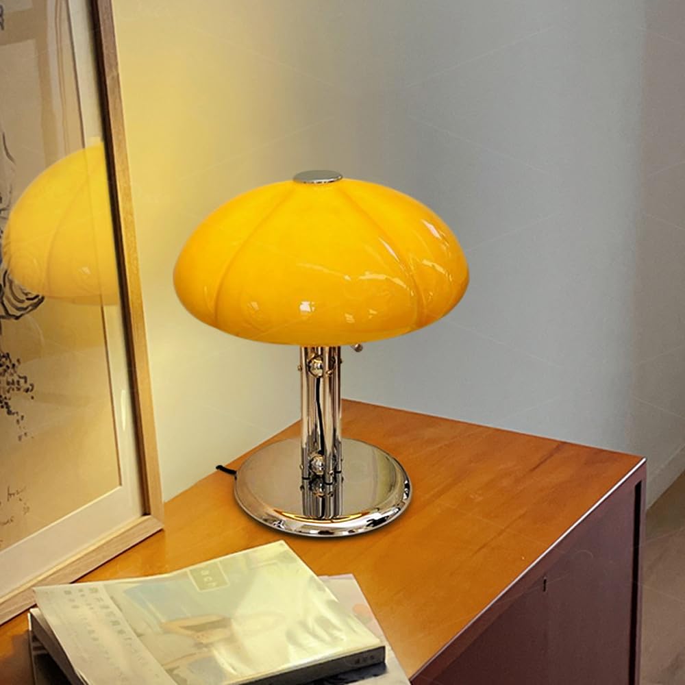 Lampe Persimmon Lampe de table kaki en verre orange pour chambres à coucher, salon, 3000K/4000K/6000K réglable, lampes esthétiques de 11,8 pouces pour chambre à coucher, lampe de chevet à base