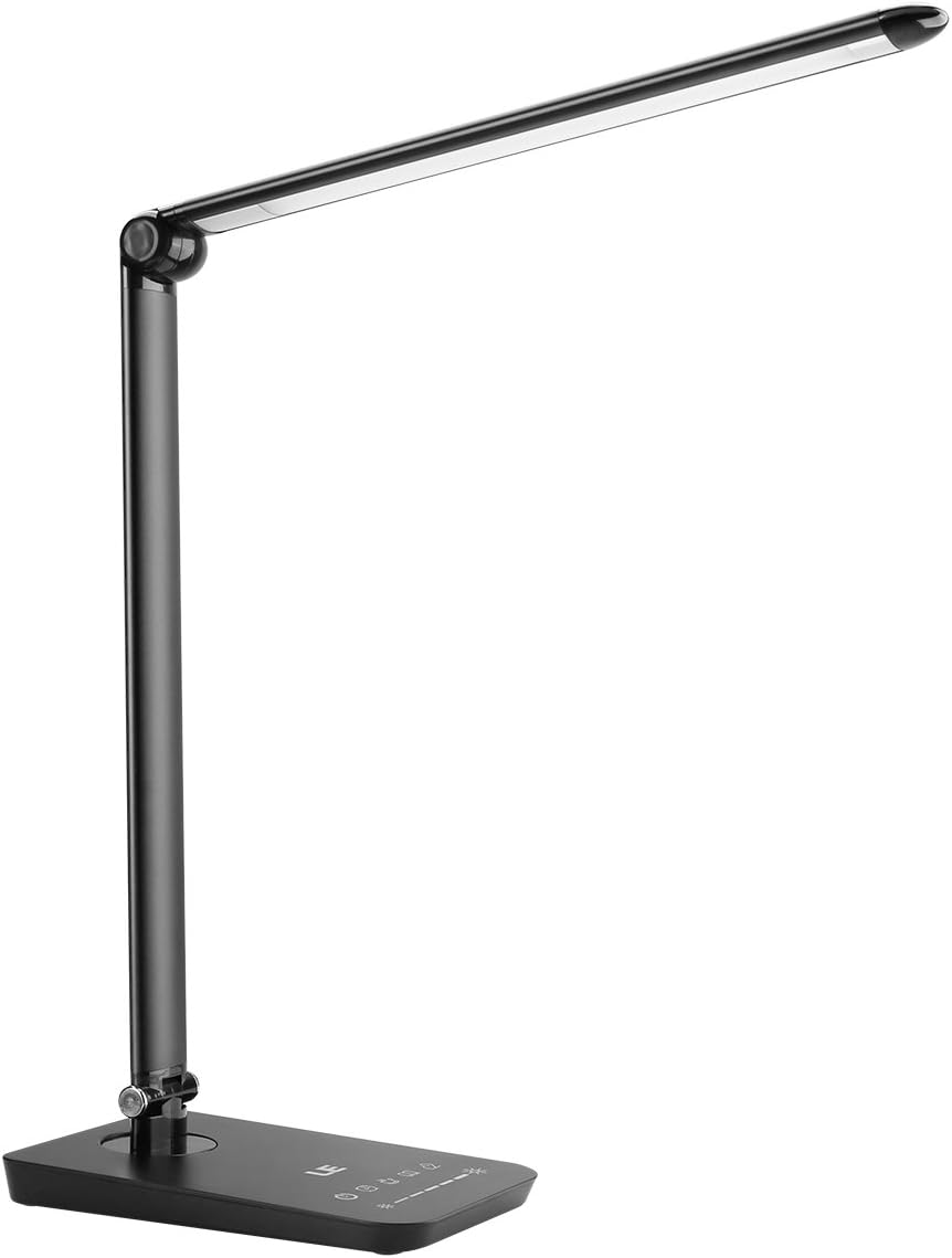 LE Dimmable LED Desk Lamp with USB Port, 7-Level Brightness Adjustable, Soft Touch Dimmer, 3 Color Modes, Eye Care, High Intensity Office Task Lamp for Reading, Study, Computer Work and More (Black)