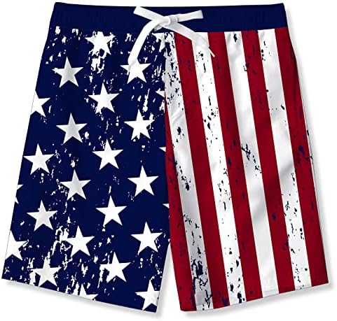 ALISISTER Little Boys Swim Trunks Size 8 Kids USA Flag American Striped Star Beach Board Shorts Novelty Swimwear Quick Dry Funny Bathing Suit Mesh Lining Summer Hawaiian Clothing 7 Year Old Blue