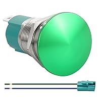 Vista 1 de Interruptor Momentáneo de Pulsación de 10Amp 16mm 5/8' Acero Inoxidable 304 Verde Botón de Seta Impermeable IP66 5V-250V DC/AC SPST con Cable