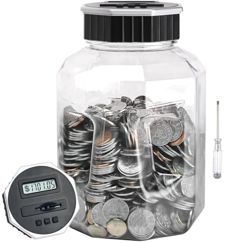 X-Large Piggy Bank for Adults Kids, Vcertcpl Digital Coin Counting Bank with LCD Counter, 2.4L Capacity, Great Coin Counter Bank Money Counting Jar with Total Amount Displayed (Silver, X-Large)
