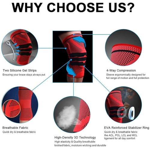 Image of ONEOM Fitness Running Knee Support Protect Gym, Sport Braces Kneepad Elastic Nylon Silicon Padded Compression Knee Pad Sleeve for Basketball & Volleyball