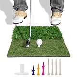 GABTRUK Golf Mat, 16'x17' Golf Hitting Mat Outdoor for Training, 2 in 1 Dual Turf Golf Practice Mat with 10mm EVA Backing, Golf Mats Practice Indoor and Outdoor with 8 Different Tees