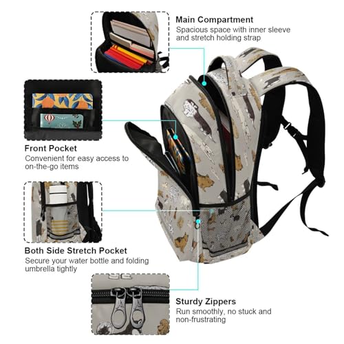 Rucksack mit Hundemotiv, Braun, für Teenager, Jungen, Mädchen, Kinder, personalisierbar, für Reisen, Camping, Fitnessstudio, Wandern, multi