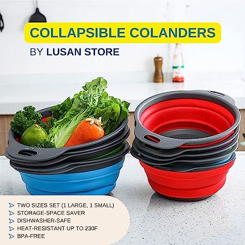 Lusan Store Collapsible Colanders With Handles (Set Of 2 Pcs.) / Space-Saving Kitchen Strainer, Food-Grade Silicone Folding Strainer For Draining Pasta, Vegetables And Fruit #TOP1