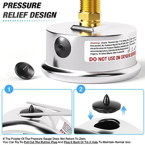 Image of MEANLIN MEASURE 0~100Psi Liquid Filled Pressure Gauge 1 /4 inch NPT 2.5 inch FACE DIAL Stainless Steel Glycerin Filled WOG Water Oil Air Back Mount (with 2PCS Snaps)