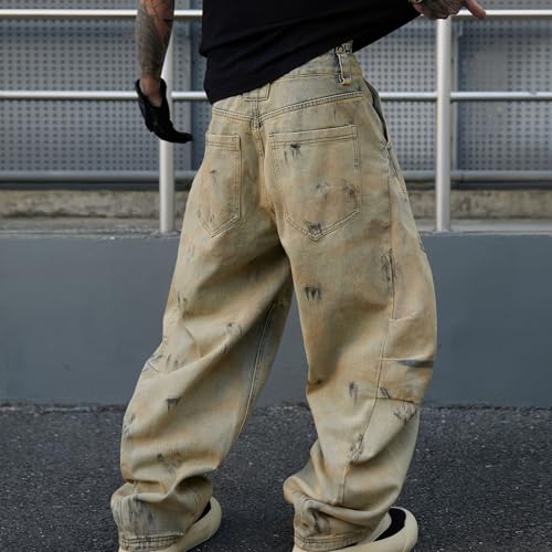 Mens Wide Leg Baggy Jeans Distressed Loose Fit Hip Hop Long Trousers Denim Pants Streetwear2