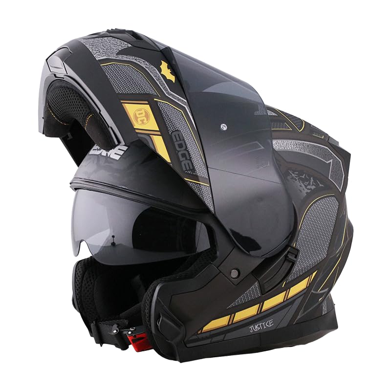 Casco Modular - DC - Visor Anti Baho Motocicleta Marca Edge - Visor Doble ANTIVAHO Certificado Dot Moto - Cascos Motocross (XL, Batman ABATIBLE)