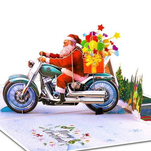 GREETING ART Pop-Up Karte Weihnachtsmann auf Motorrad, Lustige 3D...