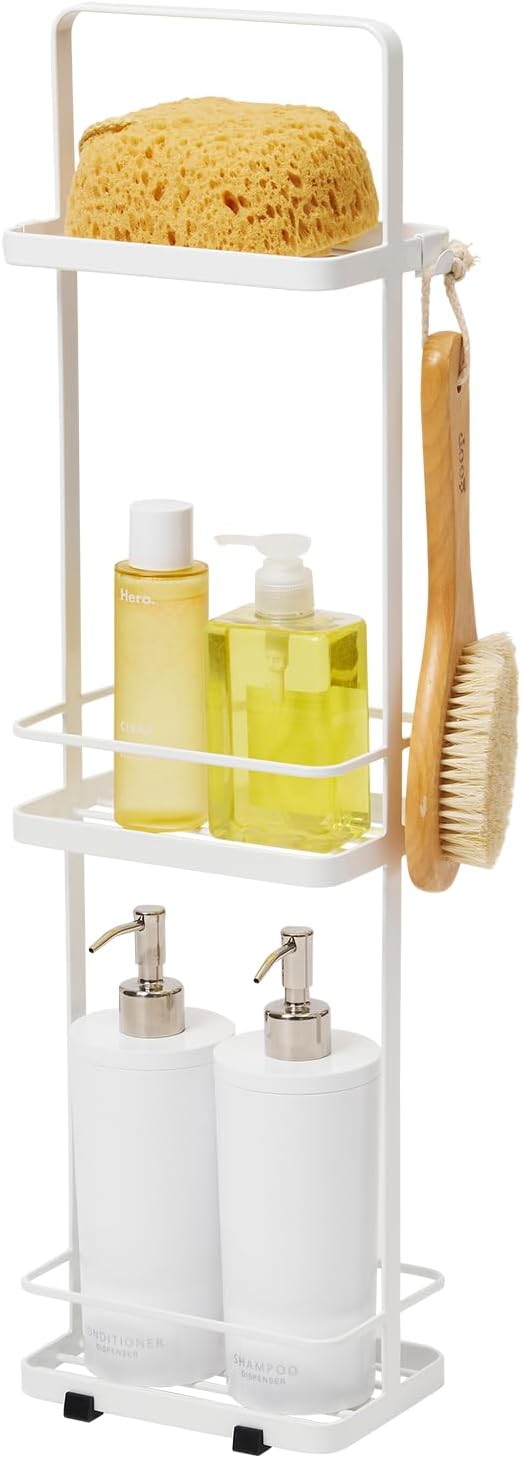 Yamazaki Home Tower Bath Rack - Bathroom Shower Storage Holder, Caddy Shelf Organizer - Large, 26" - Steel - White Large
