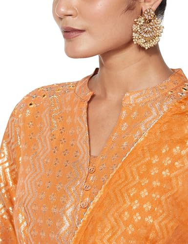 Image of Amazon Brand - Myx Women's Embroidered Anarkali Kurta Set with Organza Dupatta in Chanderi Blend (Available in Plus Sizes)