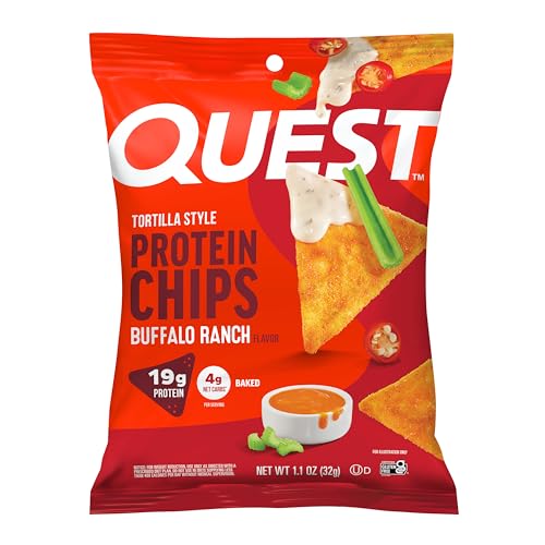 Quest Nutrition Tortilla Style Protein Chips, Buffalo Ranch, 19g of Protein, 4g Net Carbs, Gluten Free Protein Snack, 1.1 Ounce (Pack of 12)