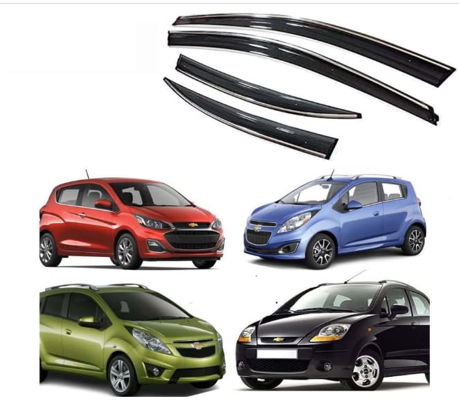 CAR MALL Door Side Window Visor Rain Guard Chrome line Unbreakable Felxible deftecfor 3mm Tape Spark Model yer 2010 Set of 4pc-image-27