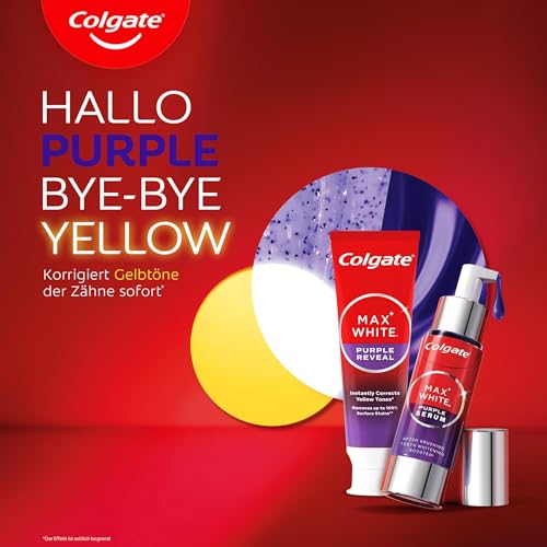 Colgate Max White Purple Serum 40ml, Lila Zahnaufhellung, hellt sofort auf, Zweifach-Aktiv-Formel für sofortige Farbkorrektur, mit Mikro-Poliermineralien