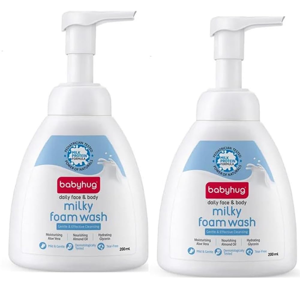 Babyhug Daily Face & Body Milky Foam Wash, Pack of 2 x 200ml, Extra mild and gentle, Soft & Nourishing Lather, Tear Free-image-14